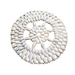 Vintage Polished Cowrie Shell Trivet Round Hand Made Wall or Table Decor 9"